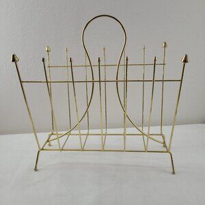 Vintage Full-Size LP Record Album Rack Atomic Theme Gold Color Metal Mid-Century